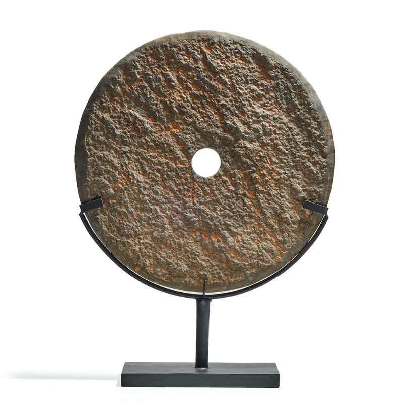 Sculpture. Lava Stone, Metal Stand, Borneo Artisan Made