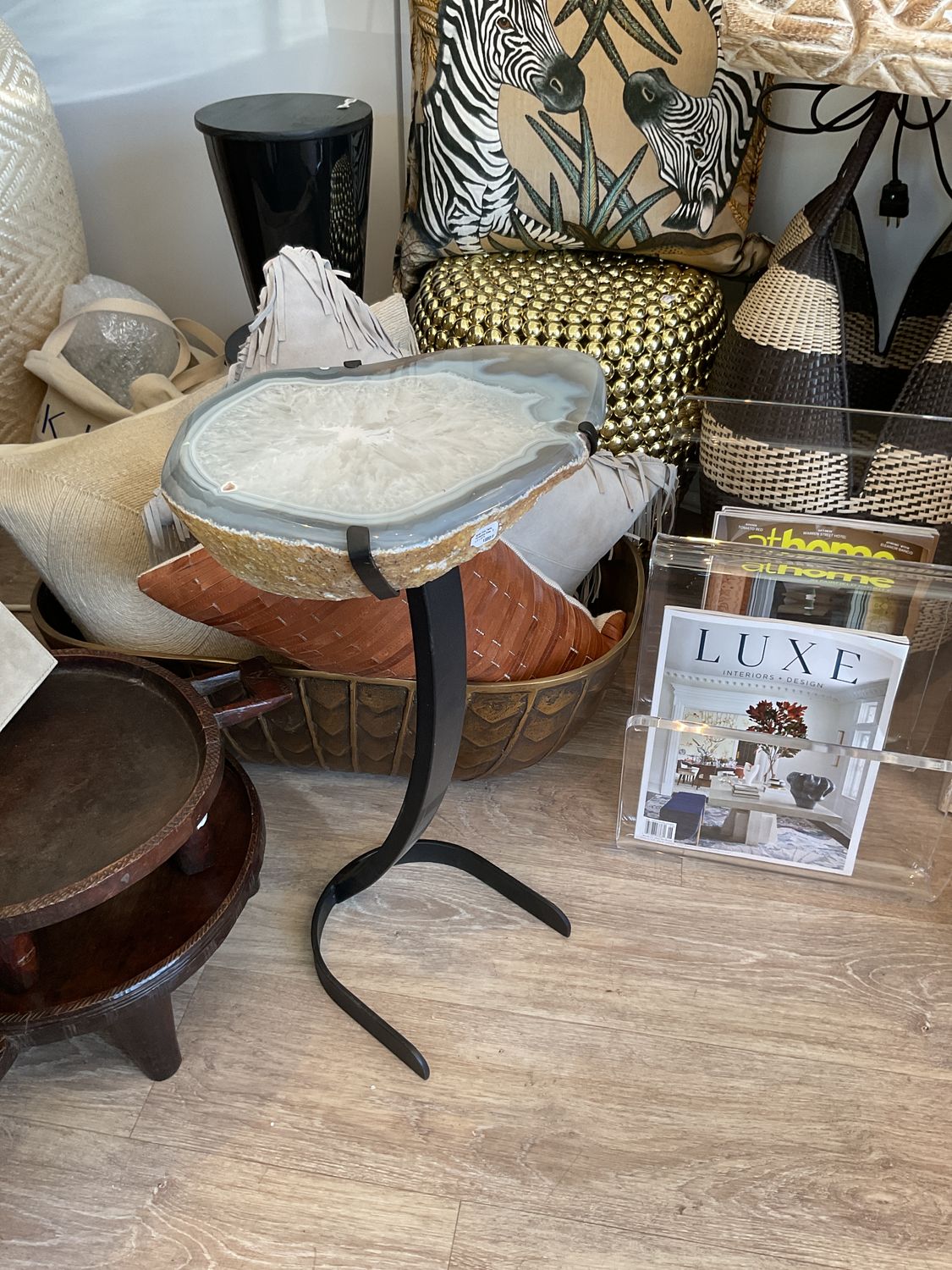 Agate Side Table, Horseshoe Base, 9 x 9 x 24&quot;h