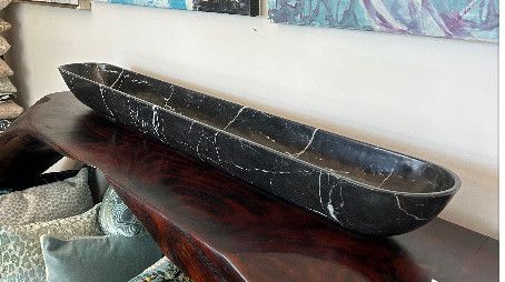Aragonite Canoe Bowl, Black Double Long, 60 x 8 x 5&quot;h