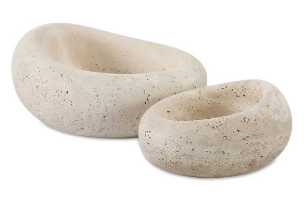 Carved Hand-Finished Travertine Marble Bowl, Organic Sculptural Shapes, Lg,11&quot; x 9&quot; x 5&quot;