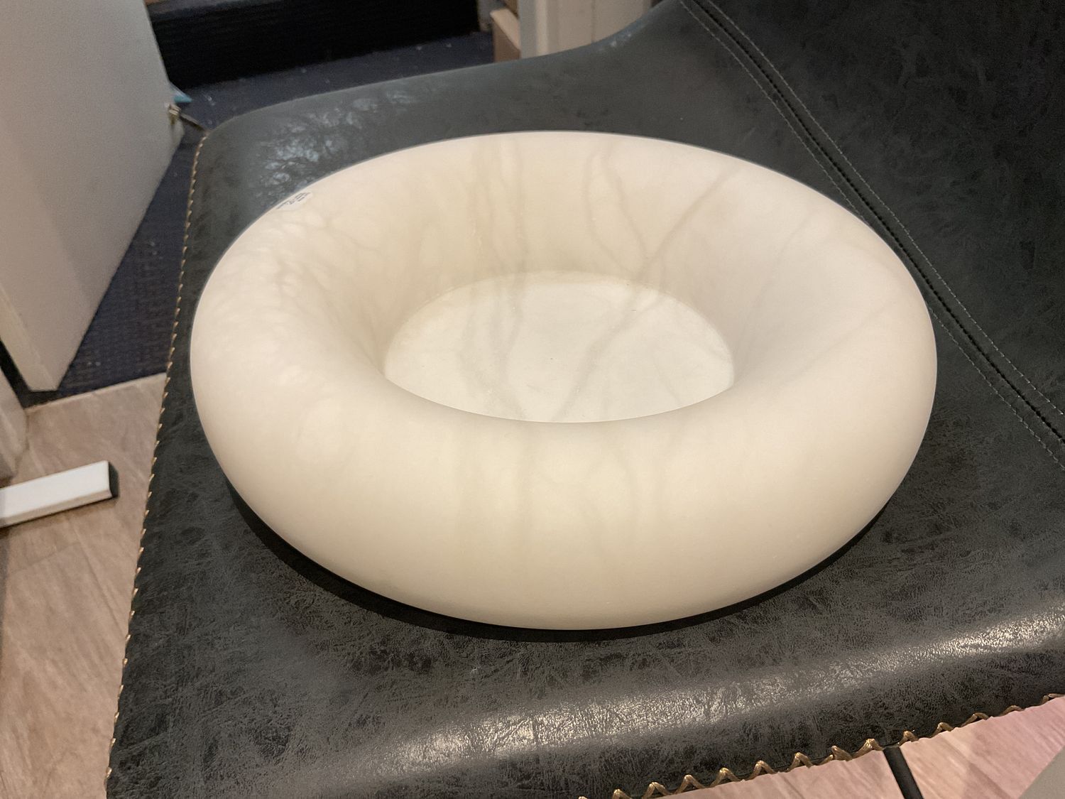 Bowl White Alabaster Large Ringed 11.5&quot; x  2.5&quot;W