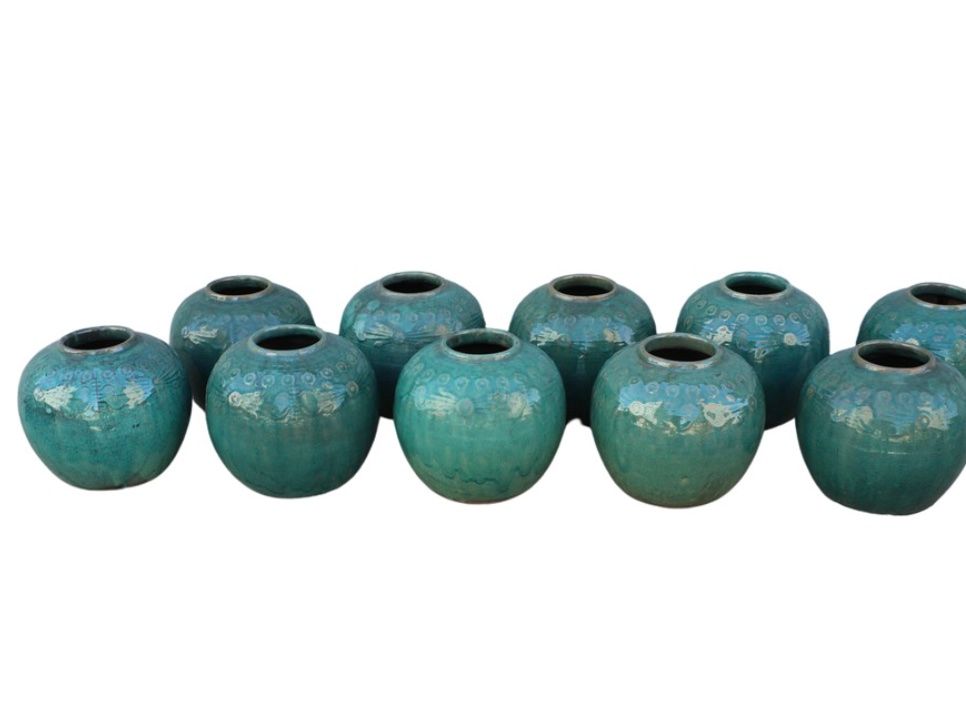 Vintage Artisan Glazed Ceramic Pot Jar, China, Turquoise / green