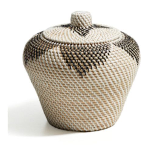Basket w/ Lid, Natural Rattan, Recycled Fibers, Indonesia, Artisan Made, 13&quot; H x 12&quot; W