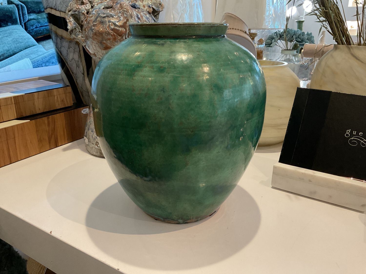 Pot Vase Porcelain Green Glazed Asian 9&quot;x9x11