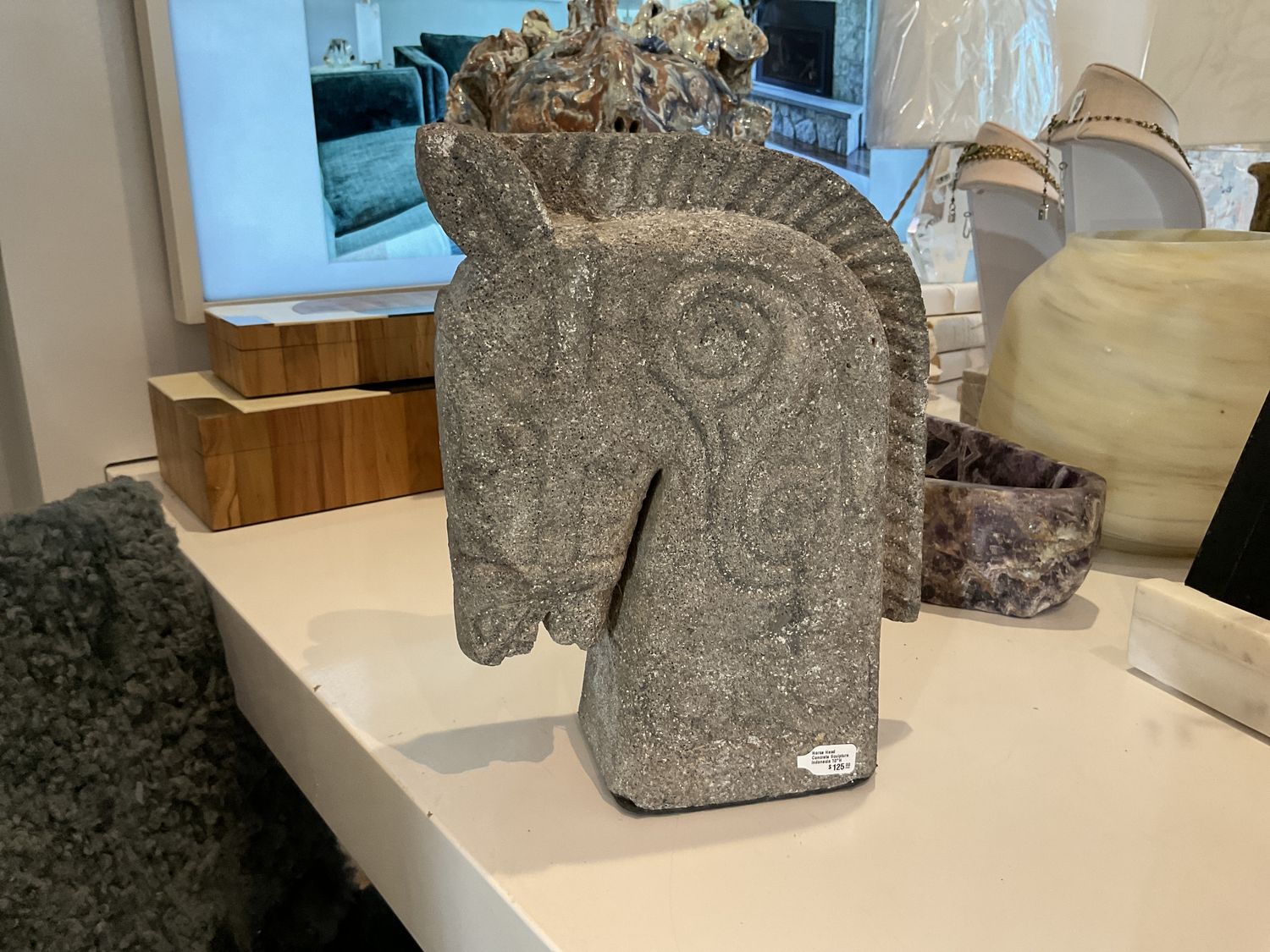 Horse Head Concrete Sculpture Indonesia 10&quot;H