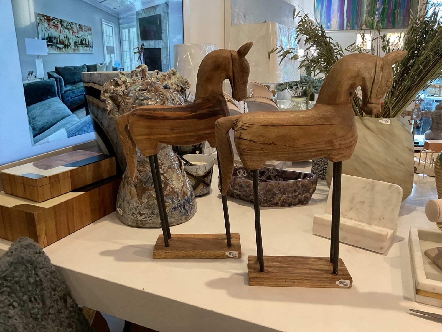Sculpture Natural Wood Horse on Stand 16&quot;H X 11&quot;