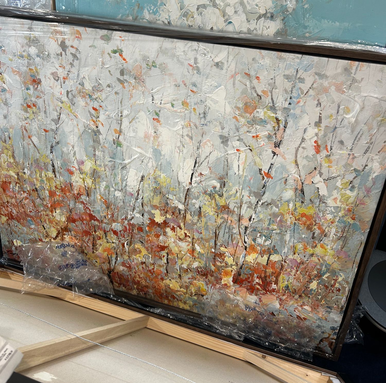 Original Art, 36x48, Natural Frame, Abstract Floral with Reds and Yellows