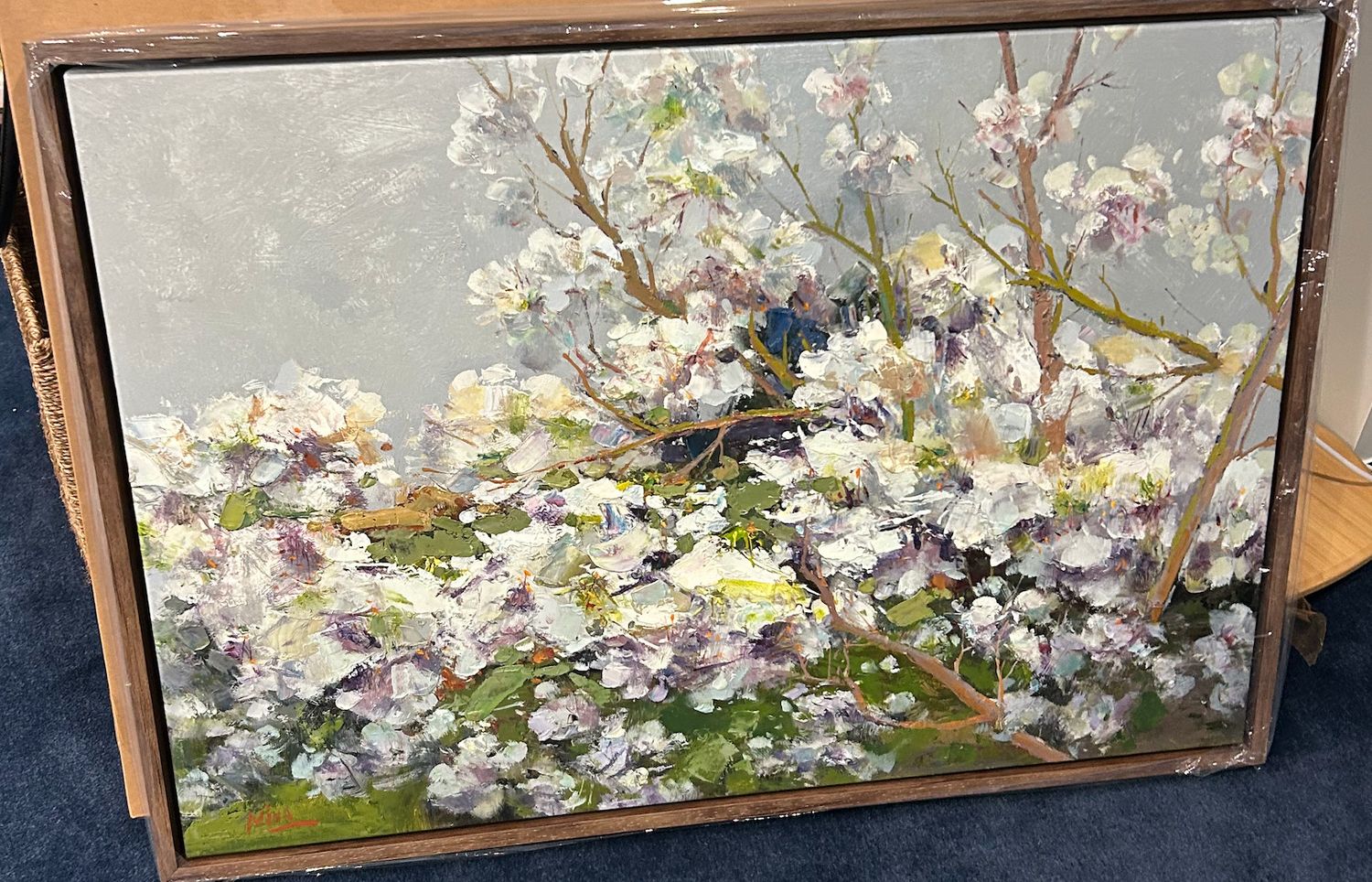 Original Art, 24x36, Brown Frame, Trees with Flowers