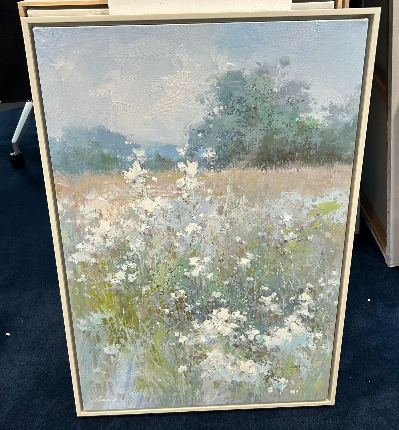 Original Art, 24x36, White Frame, Field with White Foliage