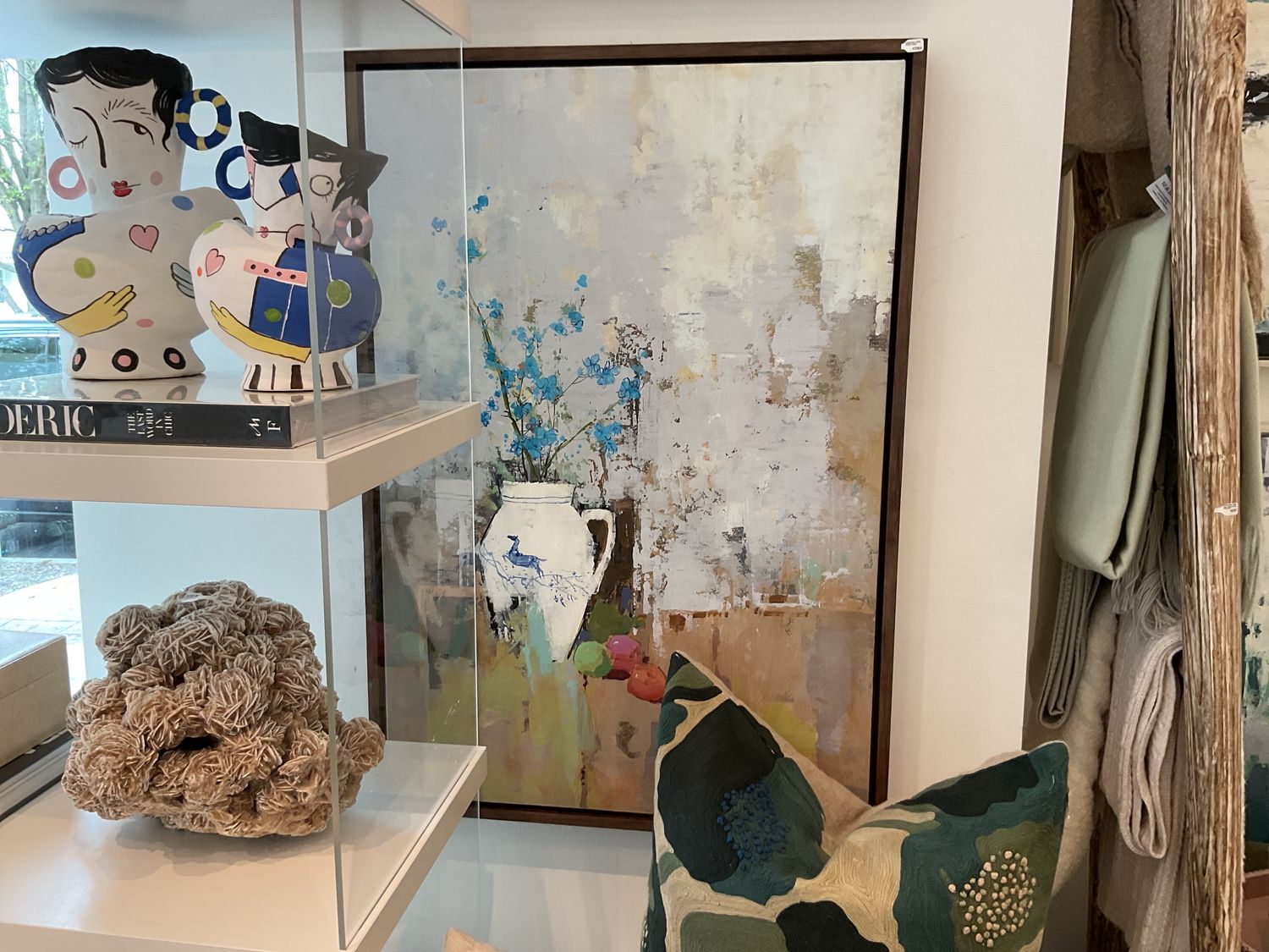 Original Art, 24x36, Brown Frame, Abstract Vase and Fruits