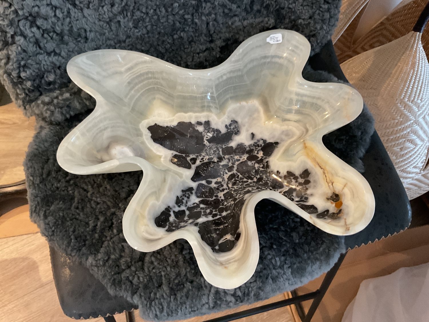 Onyx Bowl, Scalloped Black / Green Star Fish Shape