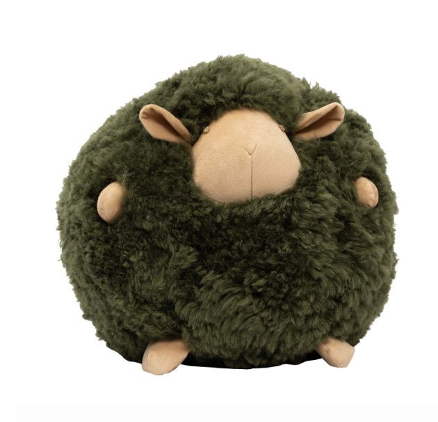 Pillow, Olive Green Sheep Ball, Sheep Wool