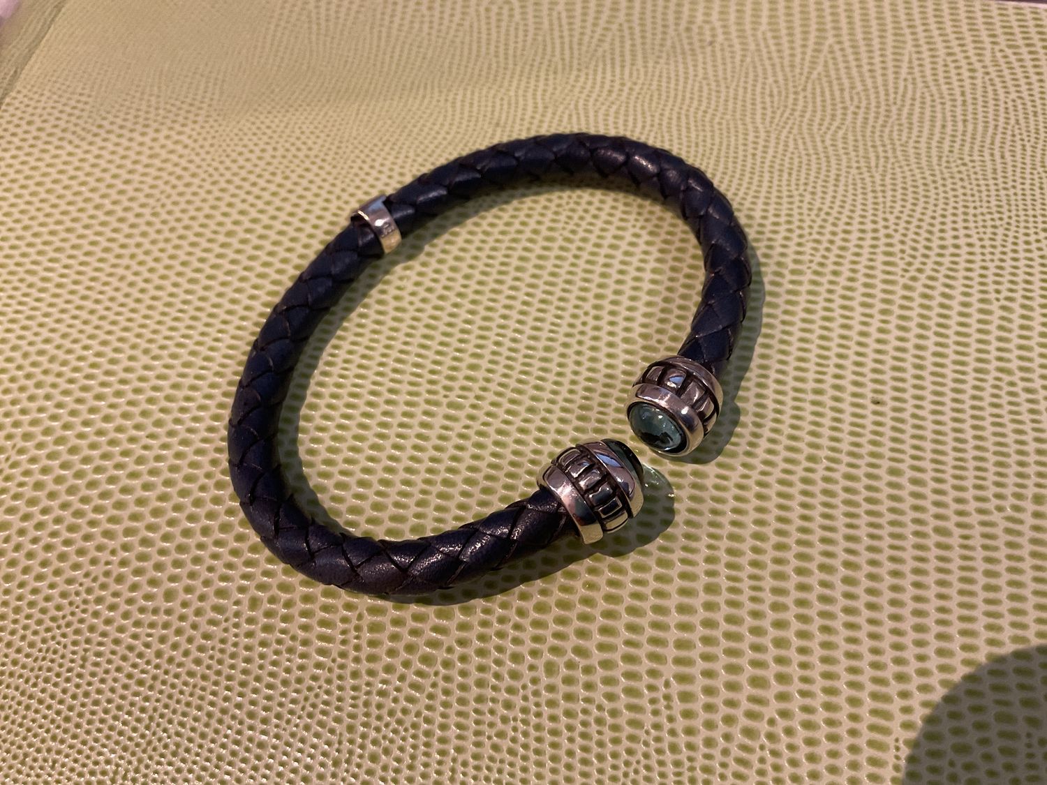 Bracelet, Navy Braided Leather, Sterling Silver
