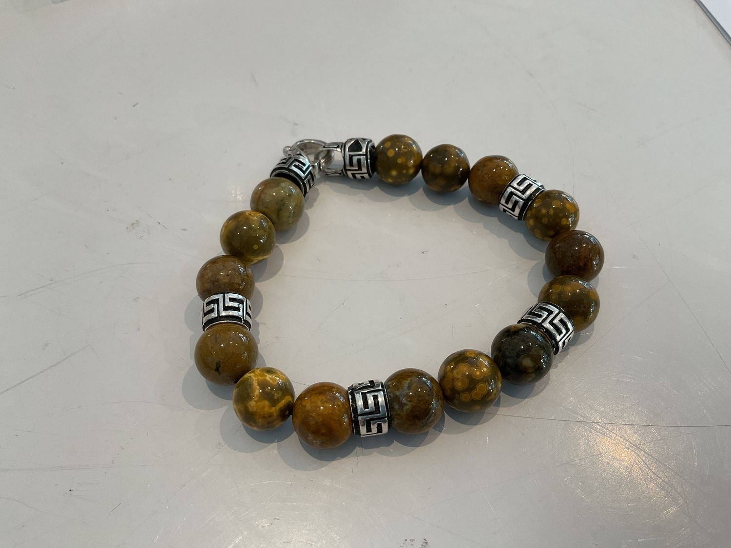 Bracelet, Golden Agate Beads with Sterling Silver Rondelles &amp; Clasp