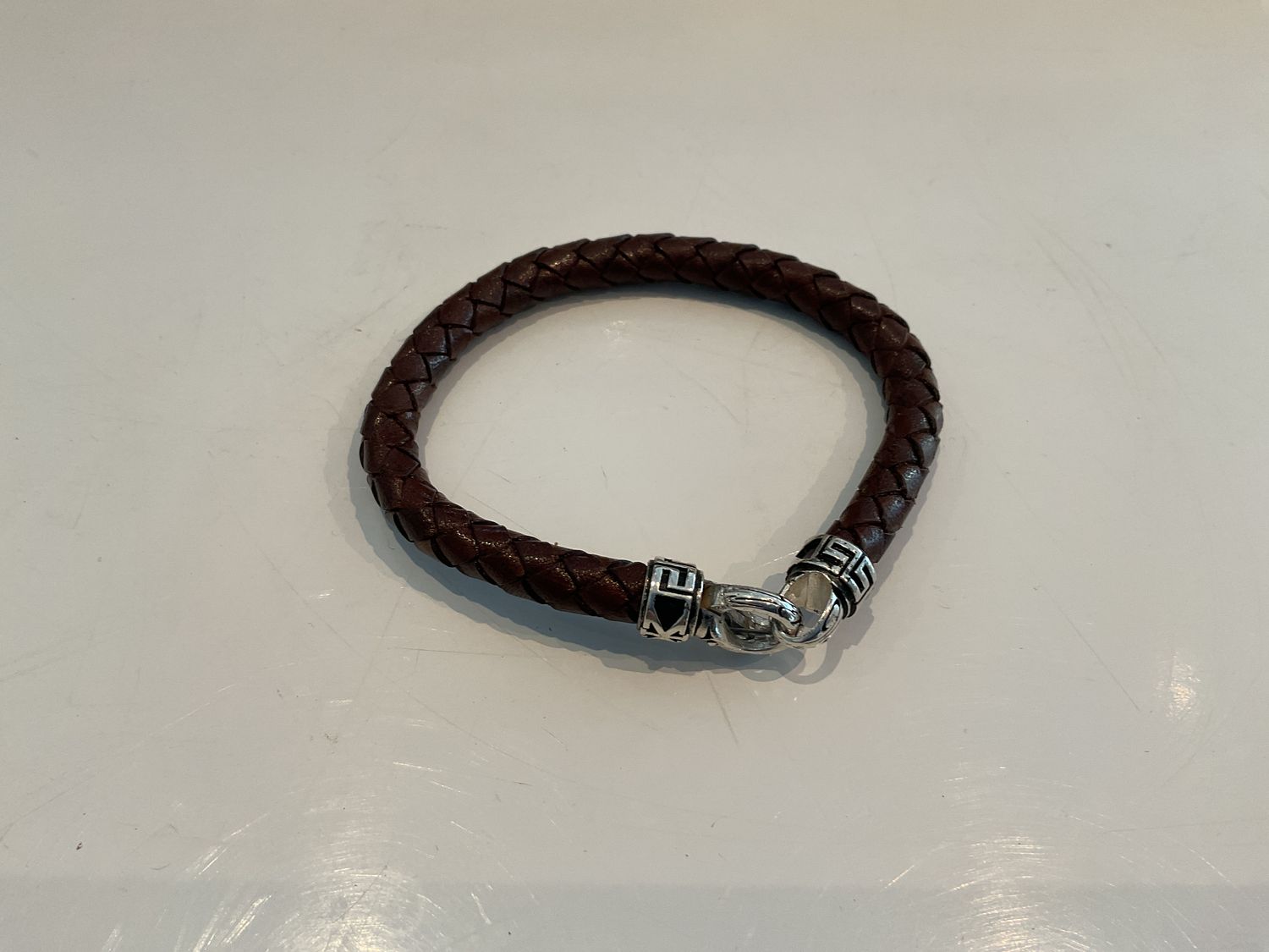 Bracelet, Brown Braided Leather, Sterling Clasp