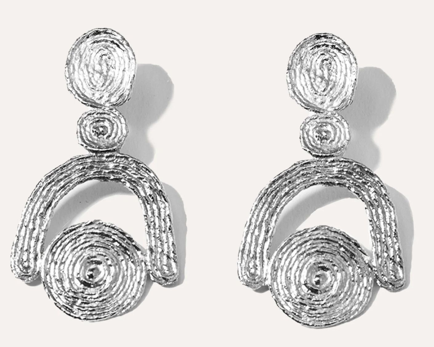 Earrings, Sterling Silver Arch and Circles, 2.5&quot; Long