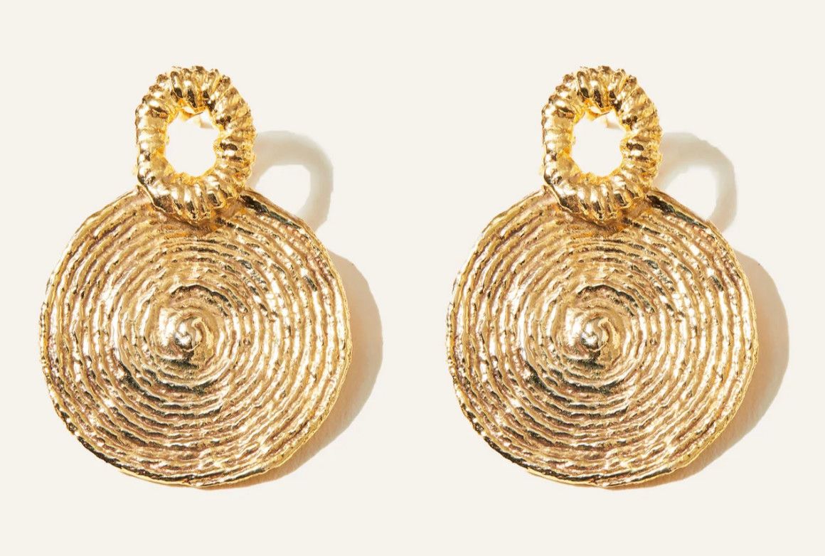 Earrings, 14K Gold Plated Brass, &quot;Concentric Circles&quot; 1.5&quot; L x 1&quot;W