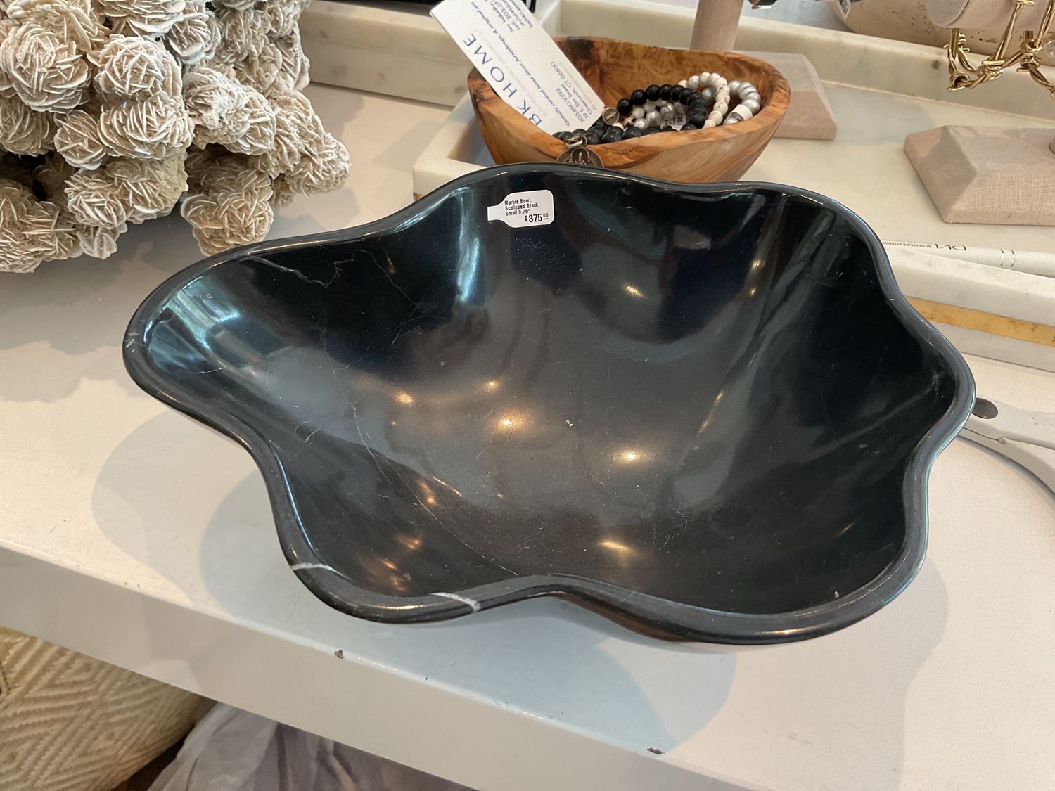 Marble Bowl, Scalloped Black Small 9.75&quot;