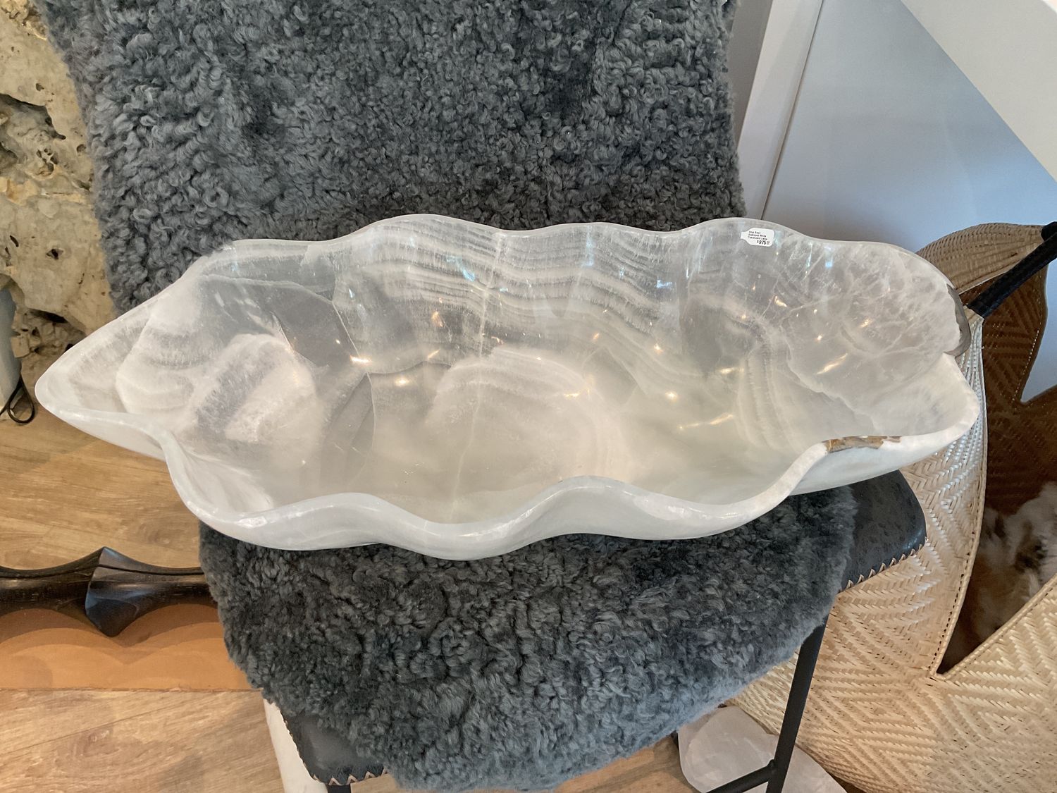 Onyx Bowl, Scalloped White Translucent Large 24.25&quot;