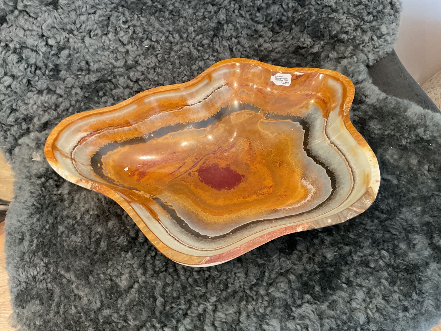 Onyx Bowl, Scalloped Coppers Greens Raw Edged 12&quot;