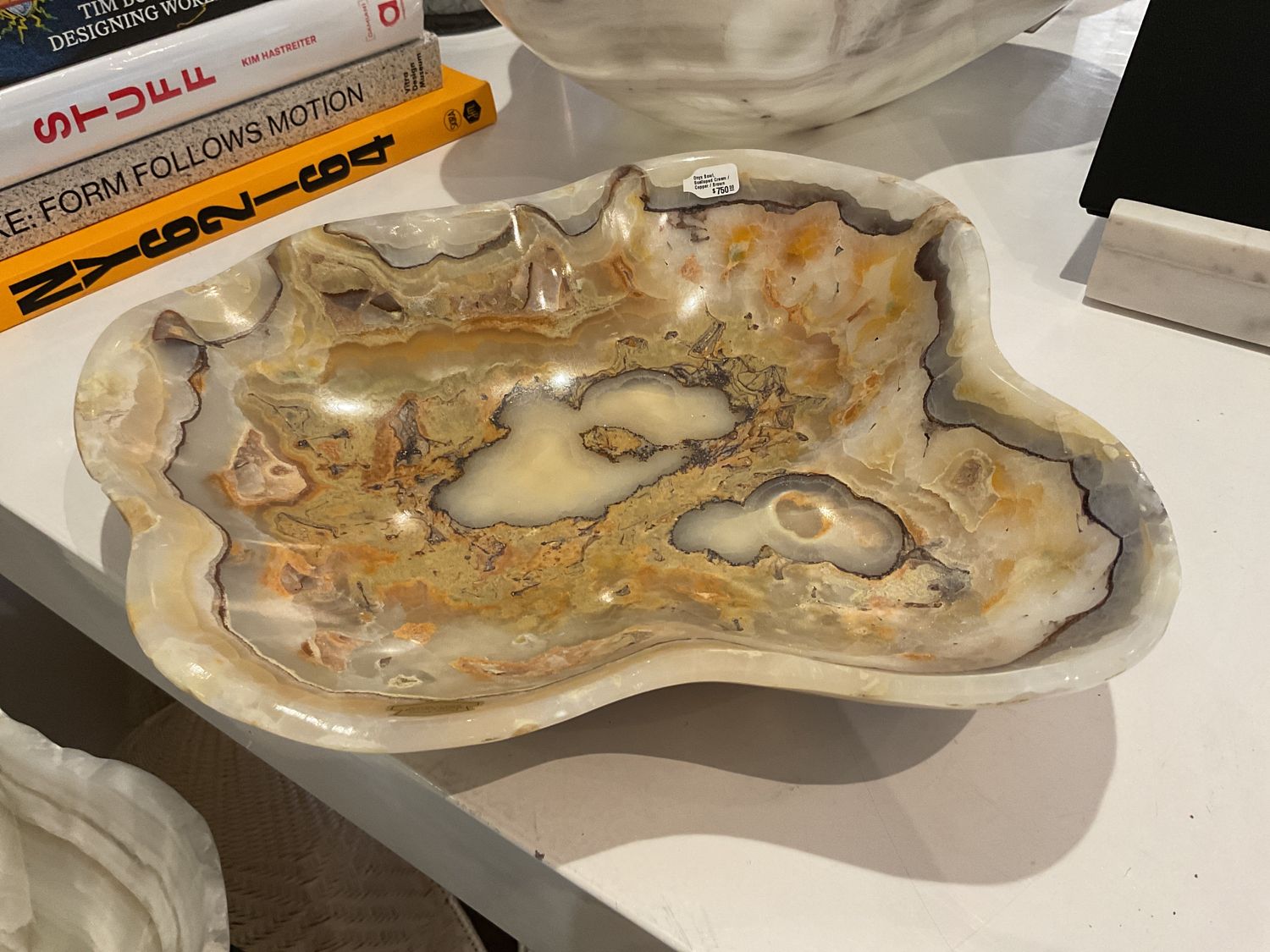 Onyx Bowl, Scalloped Cream / Copper / Brown 14&quot;