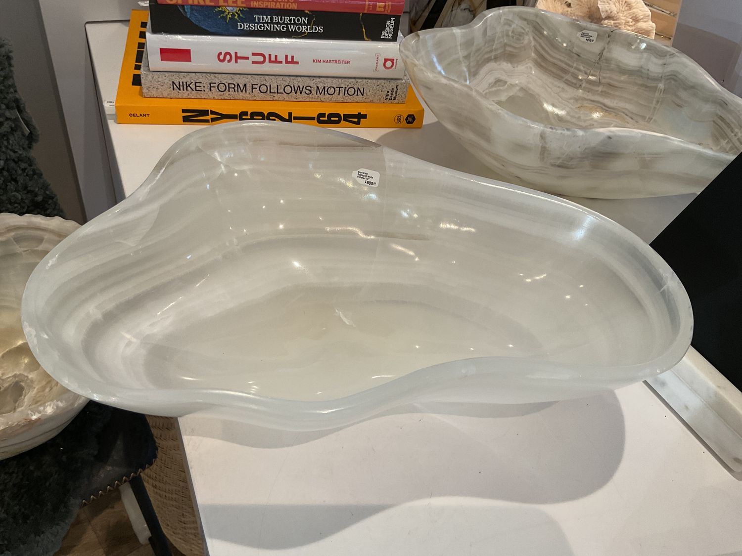 Onyx Bowl, Scalloped White Polished 16&quot;