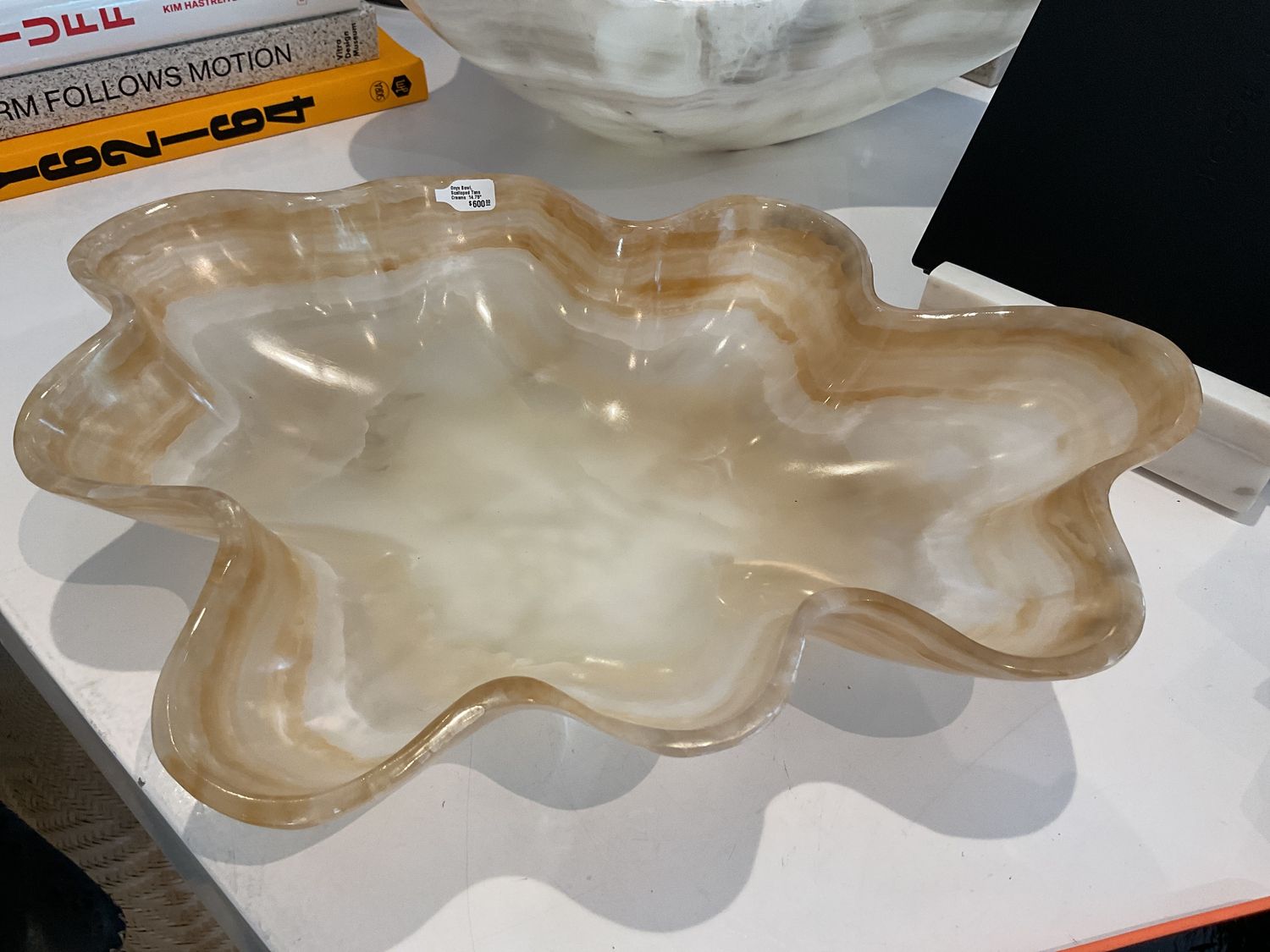 Onyx Bowl, Scalloped Tans Creams  14.75&quot;