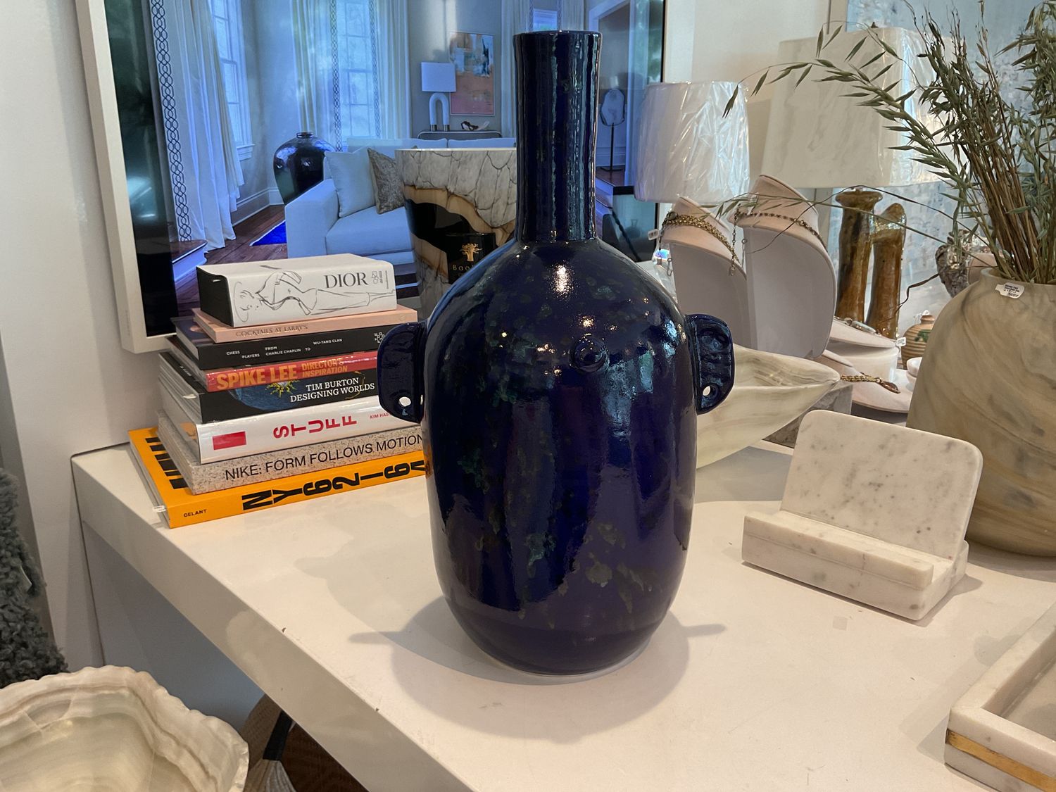 Ceramic Vase Blue Glaze Morocco 17&quot;