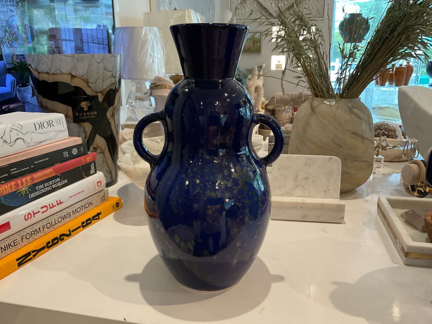 Ceramic Vase Blue Speckled Glaze Morocco 15&quot;