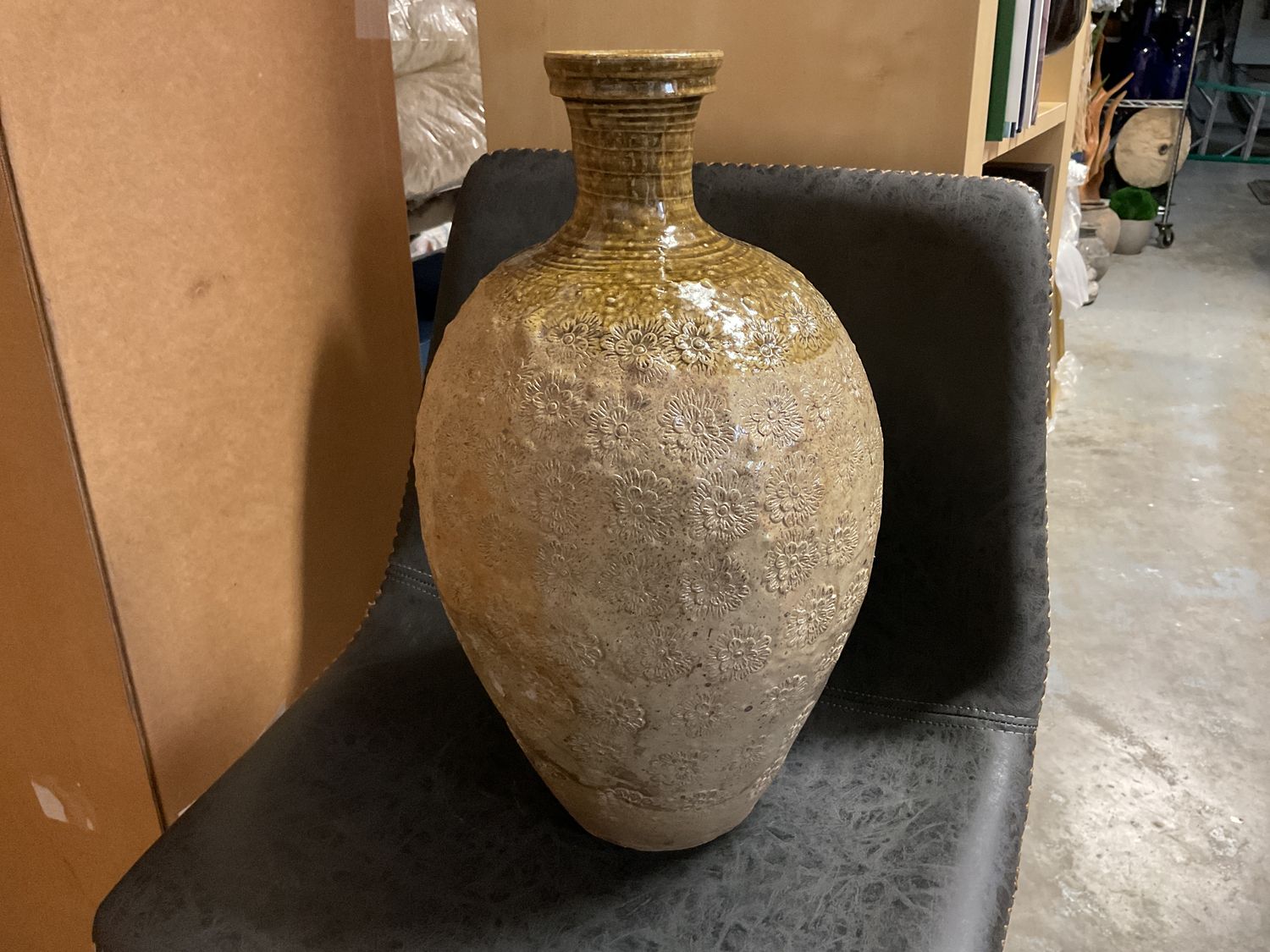Ceramic Vase w/ Lip Top glaze Flowers 18”