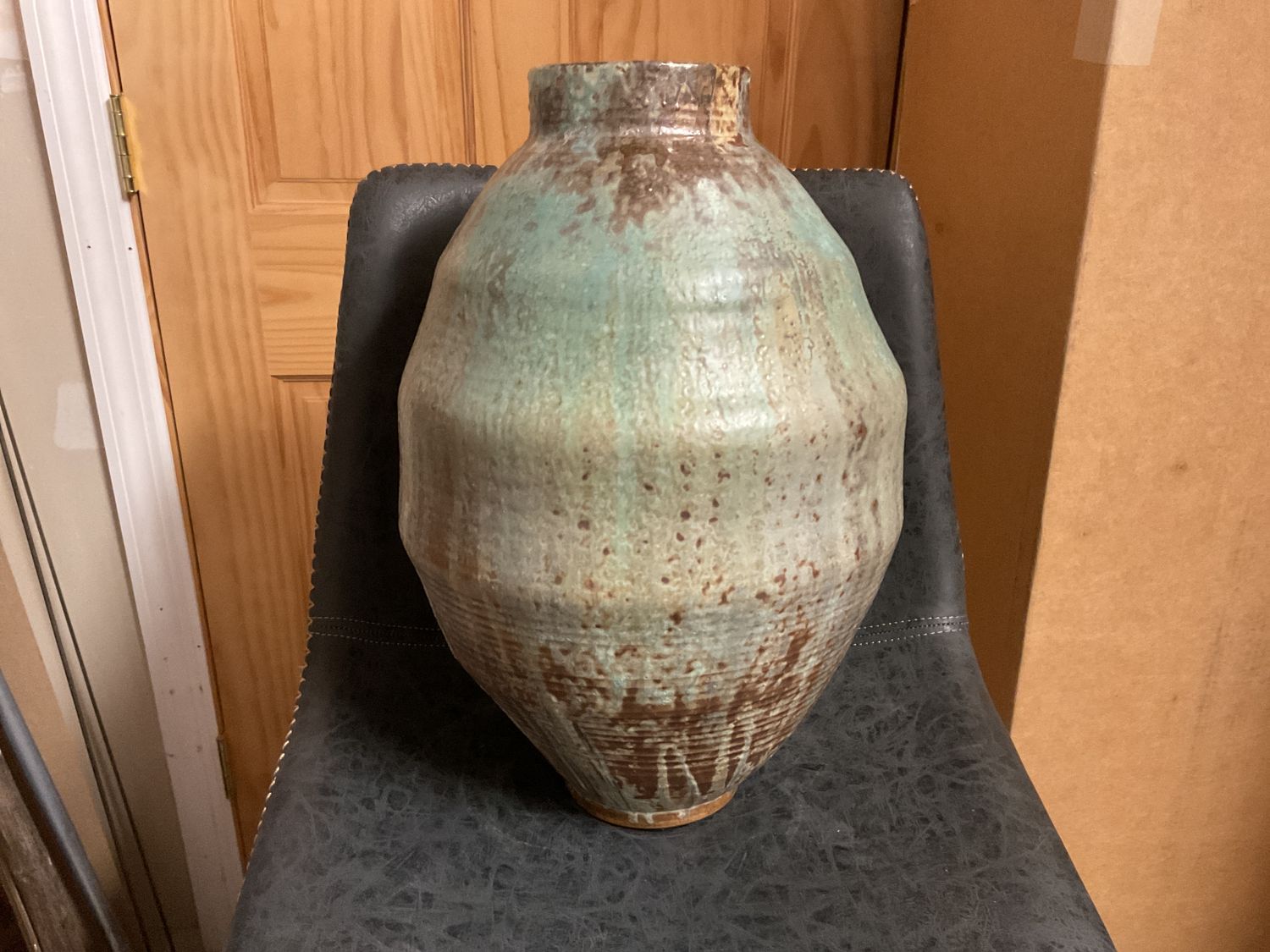 Chinese Pot Vase  c.1940’s Green Brown Glaze 17”