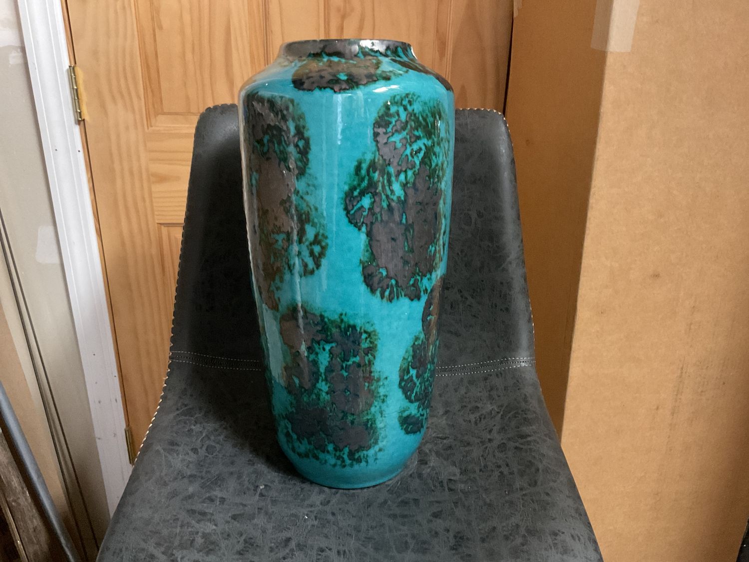 Ceramic Vase Mid C. W.Germany Teal 18” Signed Bottom