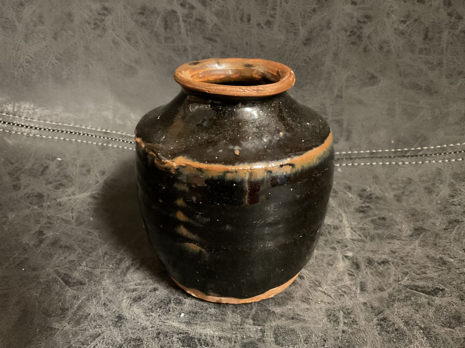Vintage Asian Glazed  Little Food Jar Vase 4.75”