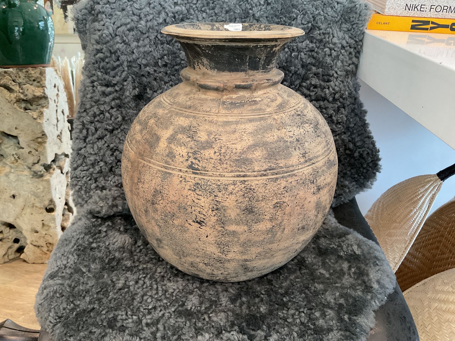 Mid 20c. Wood Oil Pot Asia 13&quot;