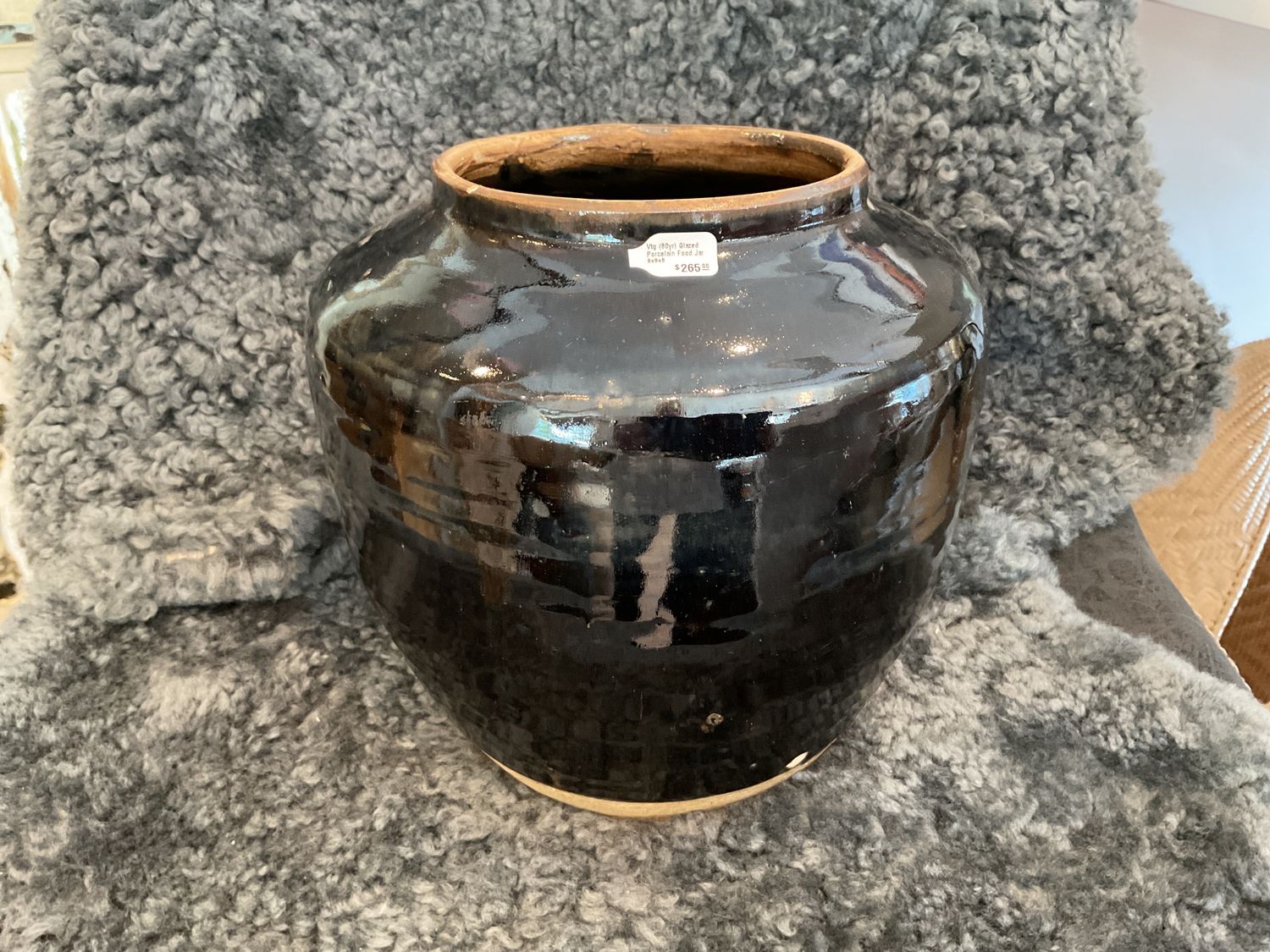 Vtg (80yr) Glazed Porcelain Food Jar 9x9x8