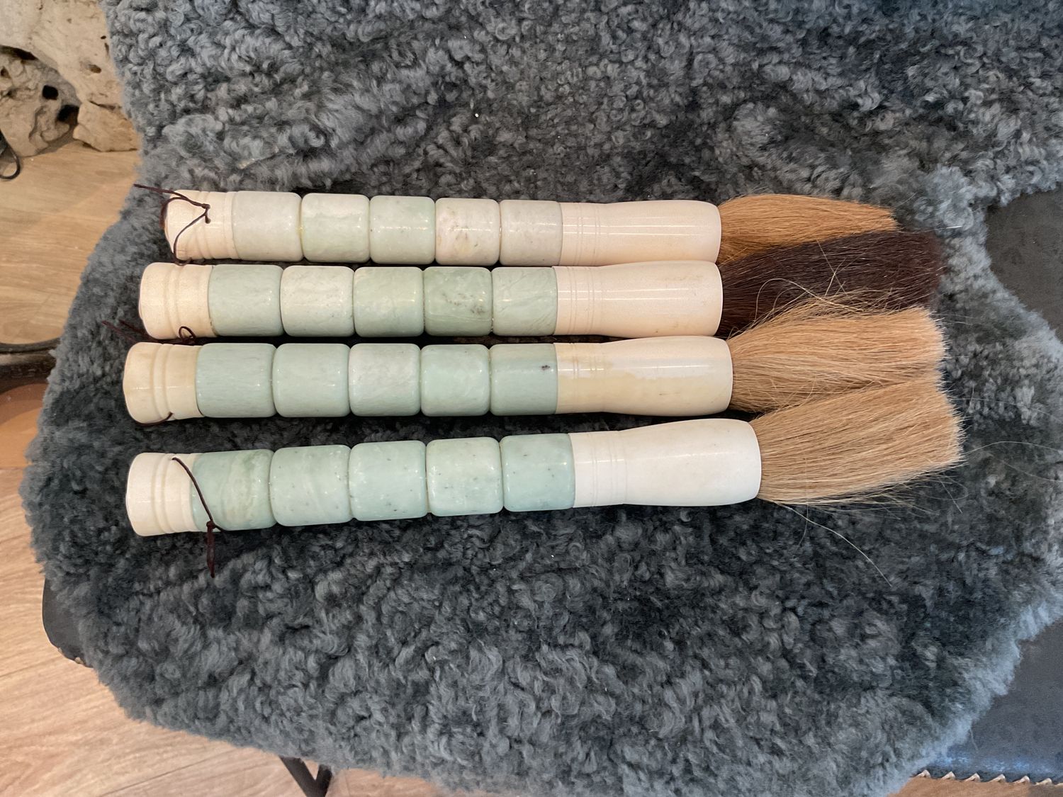 Calligraphy Brush Green Stone 14&quot;
