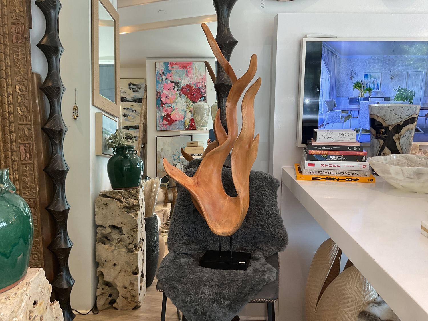 Mahogany Wood Sculpture, 15 x 14 x 36&quot;h