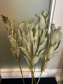 Faux Green Leaf Stem, 40&quot;L, Purple-ish Tint