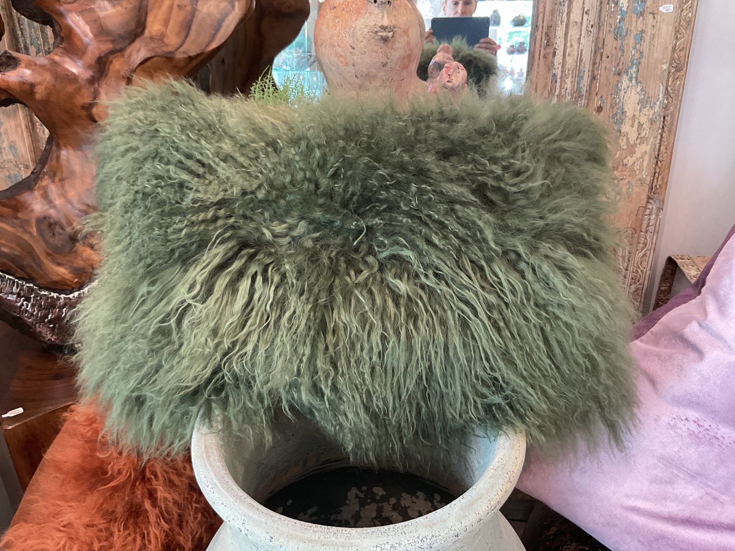 Pillow, Lumbar, 20&quot; x 12&quot;, Tibetan Lamb Green