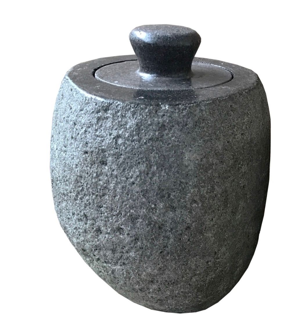 Organic Shape Stone Pot w/Lid Indonesia 7&quot;