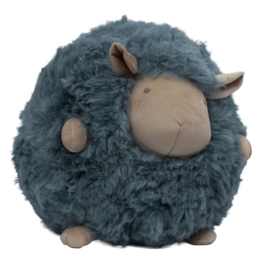 Pillow, Boho Blue Sheep Ball, Sheep Wool