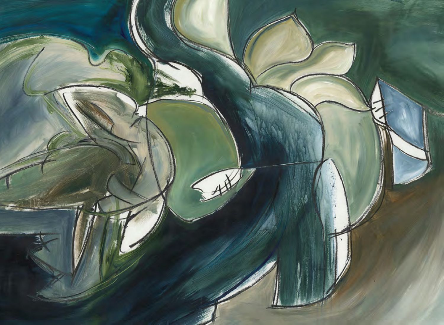 Original Art, &quot;Convergent&quot;, Kelly O&#39; Neal Mixed Media, 60&quot; x 44&quot;, Loose Canvas TBF White Gloss