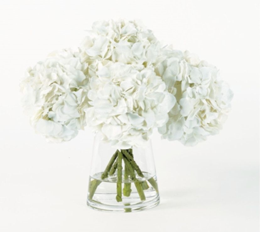 White Hydrangea in Glass Vase with Water, 15&quot;H x 15&quot;W x 15&quot;D, Faux