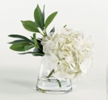 Single White Hydrangea in Glass Vase, 9&quot;H x 9&quot;W x 9&quot;D, Faux
