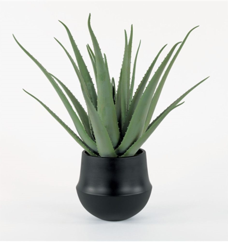 Large Aloe Plant in Black Vase, 25&quot;H x 28&quot;W x 28&quot;D, Faux