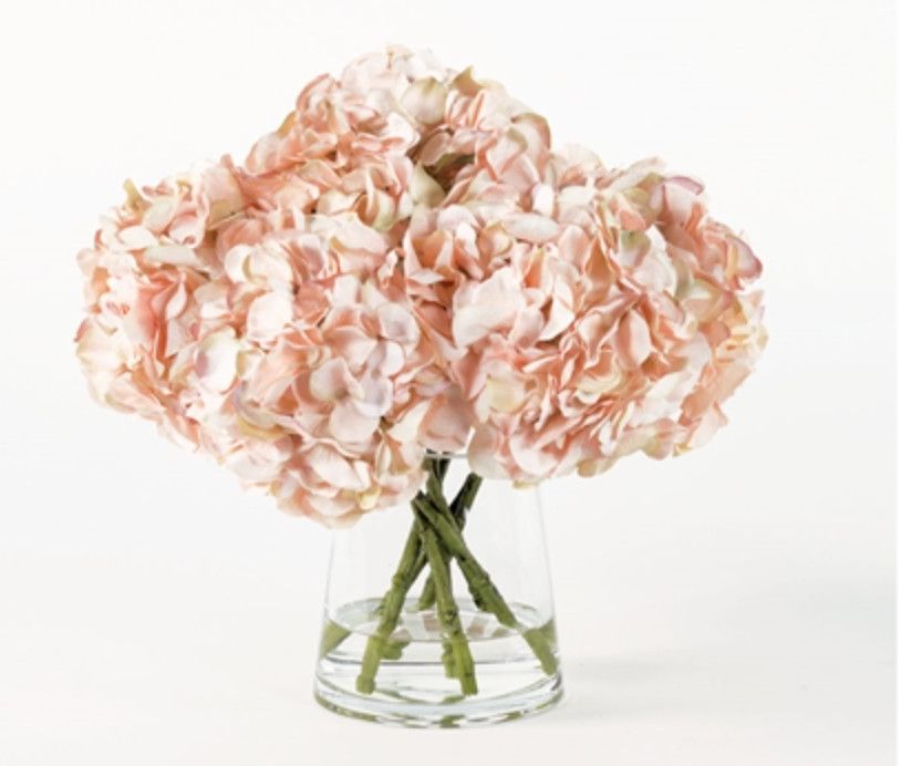 Blush Hydrangea in Glass Vase with Water, 15&quot;H x 15&quot;W x 15&quot;D, Faux