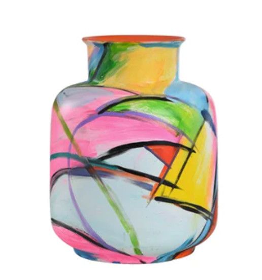 Vase, Kelly O&#39;neal Hand Painted Abstract Multi Pastel I, Large Mouth