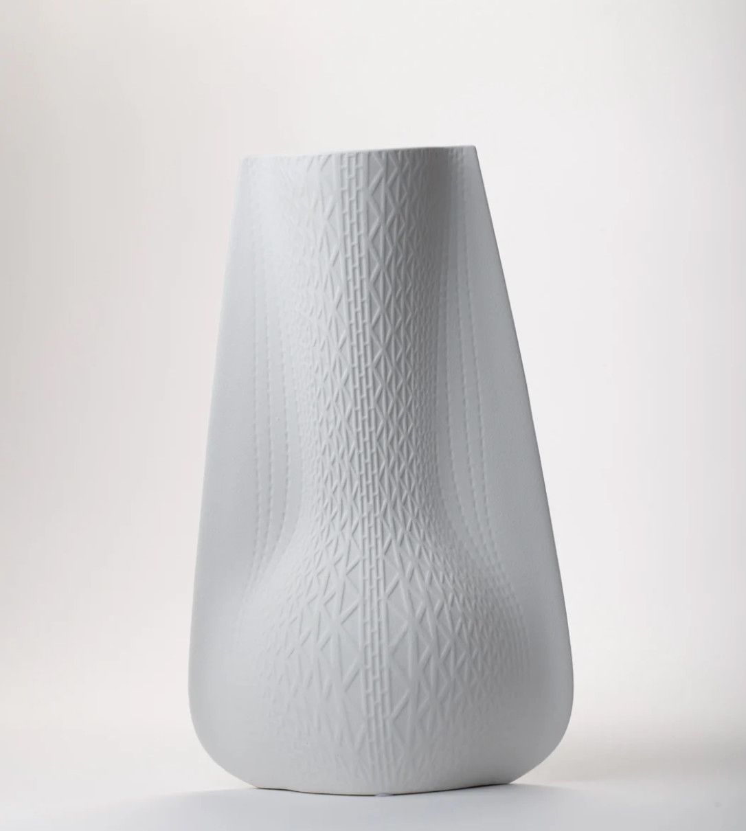Vase, 12&quot;L x 5.63&quot;W  x 19.3&quot;H, White Ceramic with Embossed Pattern