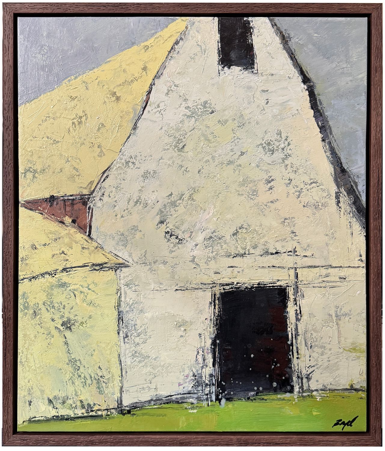 Original Art, Abstract Barn, Floating Brown Frames, 20&quot; x 24&quot;