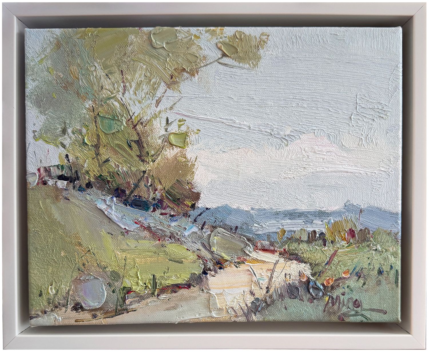 Original Art Landscape Horizontal Ming 8 x 10, Ivory Lacquer Frame